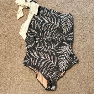 Summersalt Sidestroke Olive  and White Leaf Print One Piece